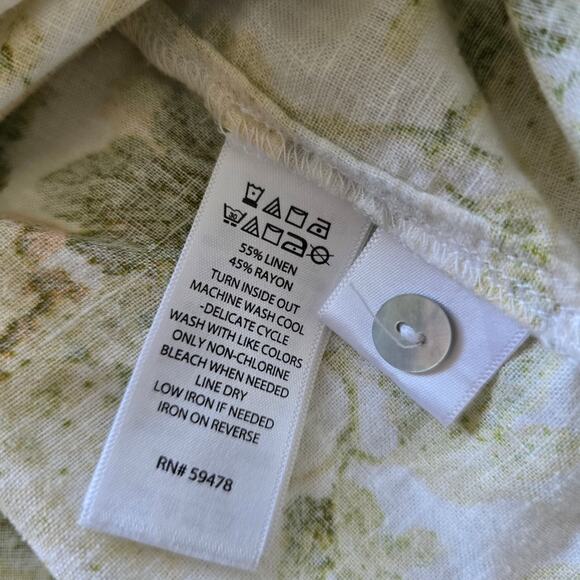 Laura Ashley Linen Blend Yellow Floral Raglan Button Up Shirt Size L Cottagecore - Picture 7 of 9